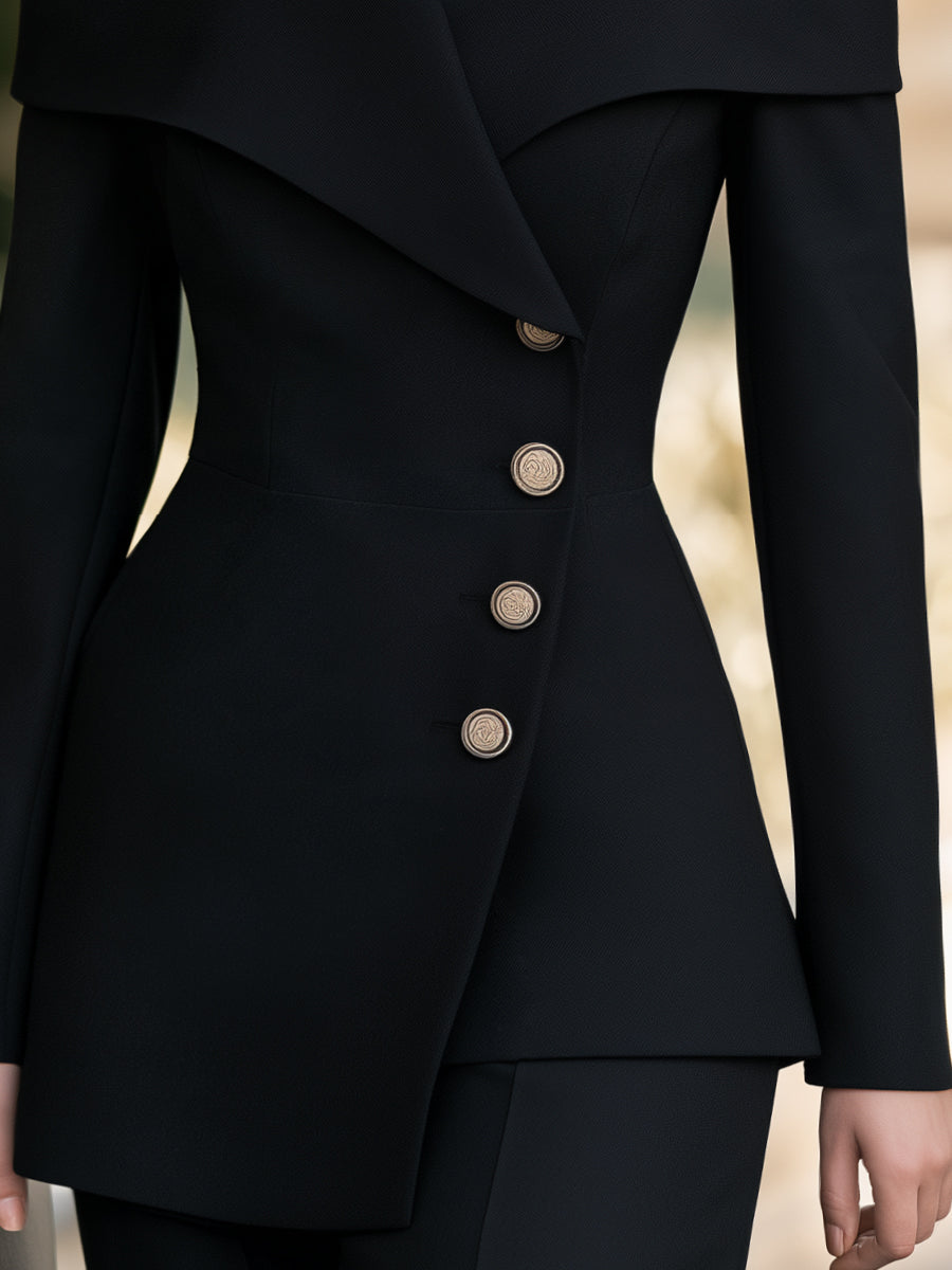 Off-Shoulder Halter Collar Tailored Blazer
