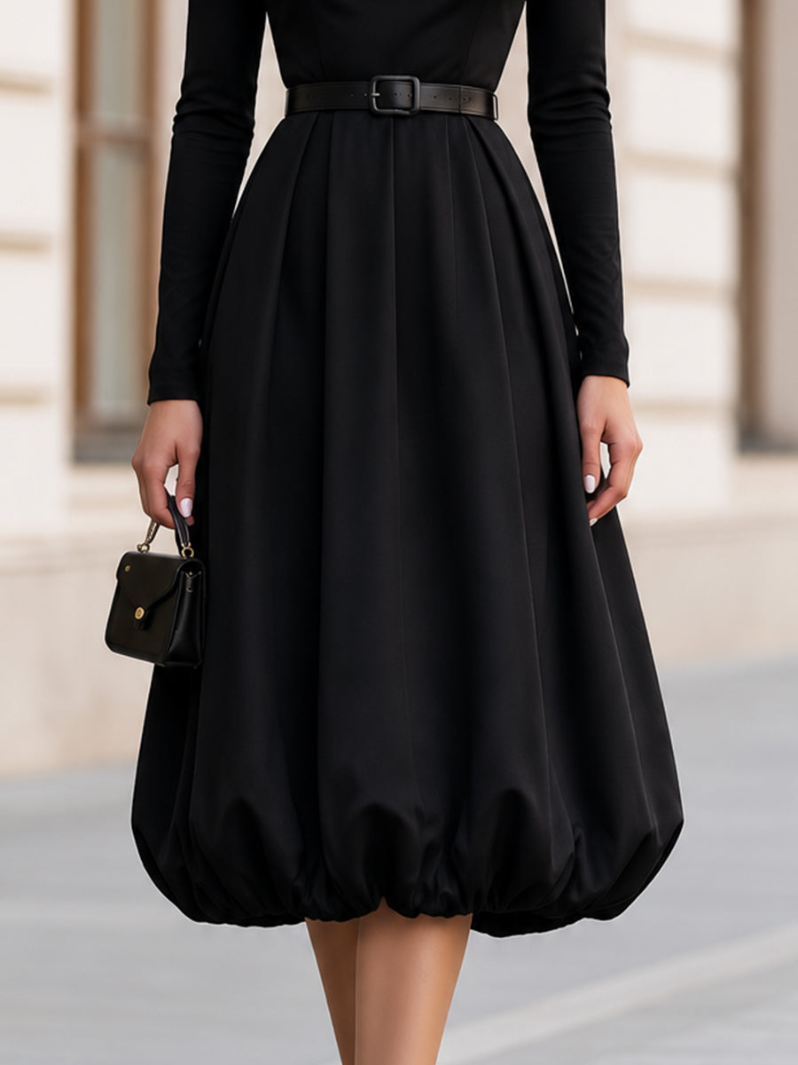 Cowl Neck Long Sleeve Midi Dress
