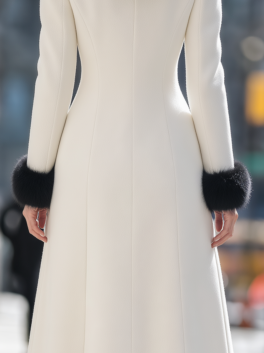 Cream Wool Blend Long Coat
