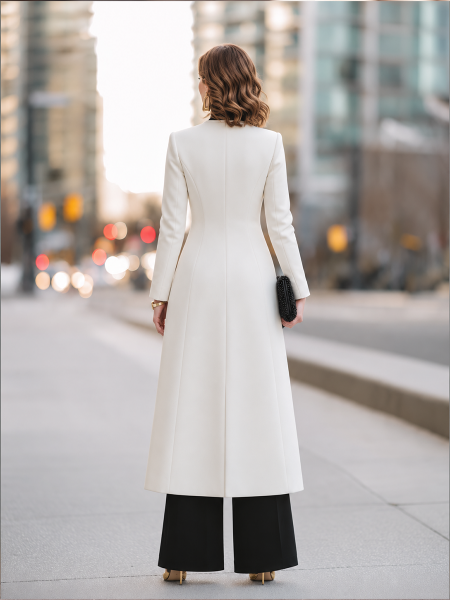 Collarless Button-Front Longline Coat