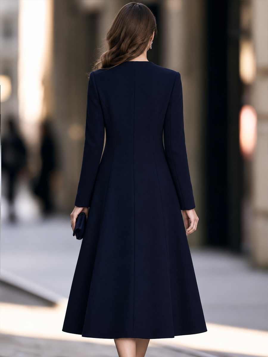 Lace Panel Single-Button Fit And Flare Midi Coat