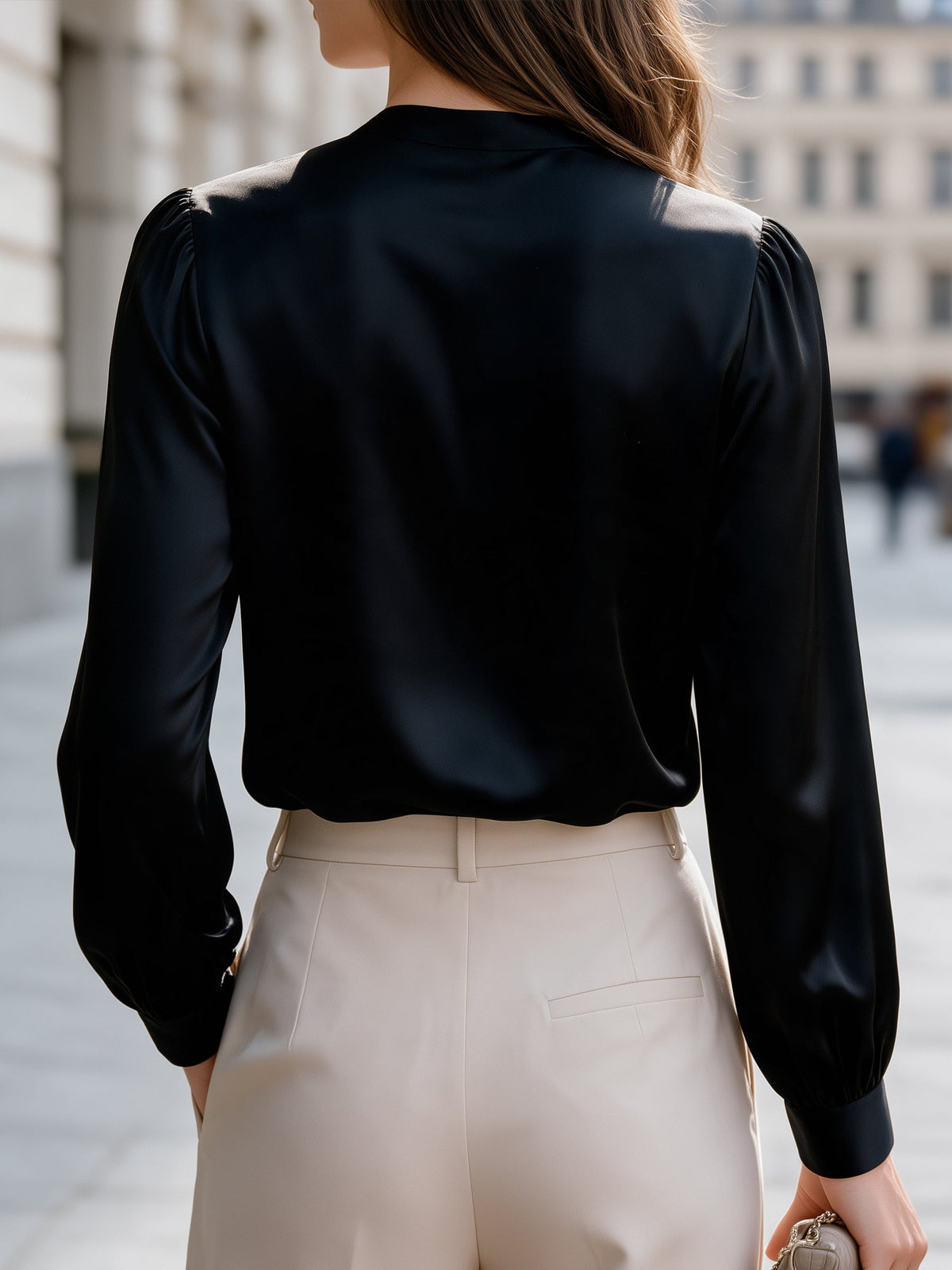 Satin Cowl Neck Scarf Tie Blouse