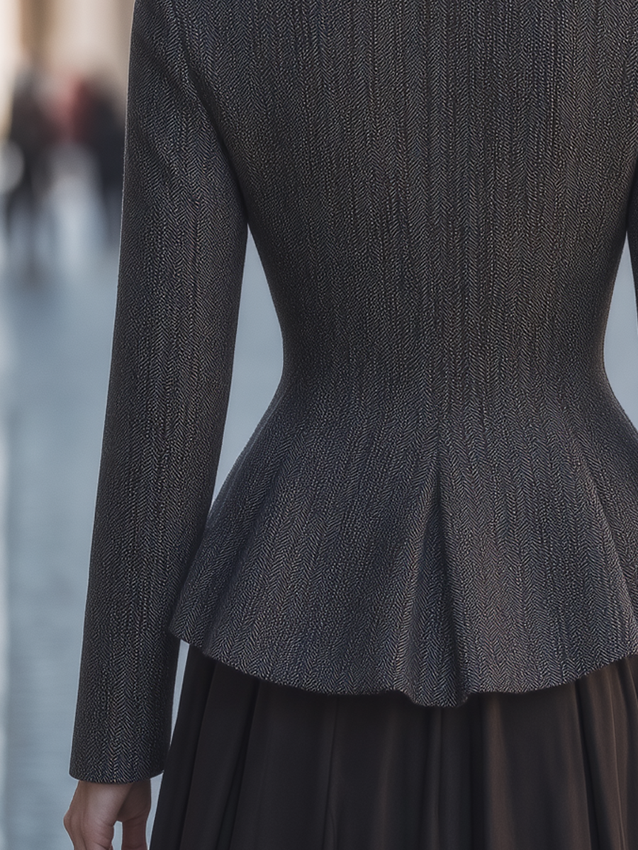 Velvet Lapel Peplum Tailored Jacket