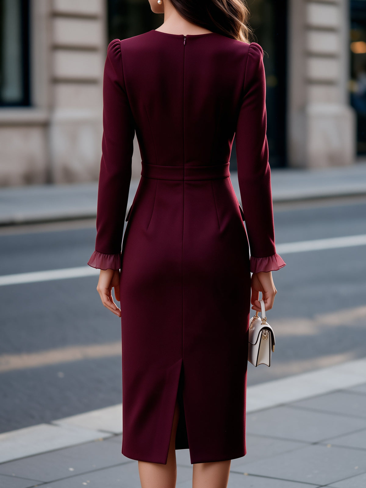 Organza Ruffle Trim Tailored Midi Dress