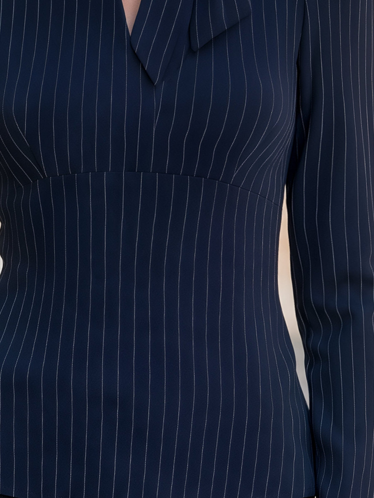Pinstripe Bow-Neck Structured Blouse
