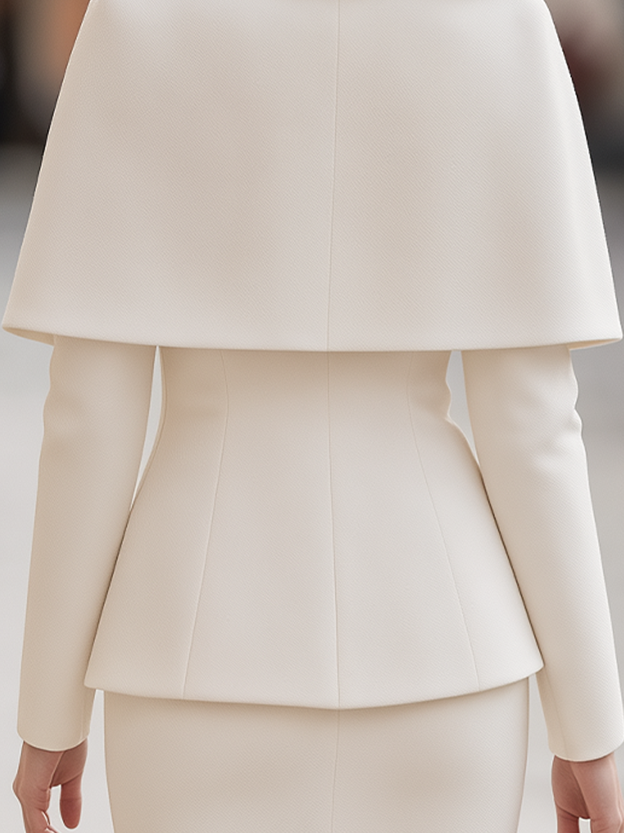 Ivory Pearl Lace Collar Cape Skirt Suit