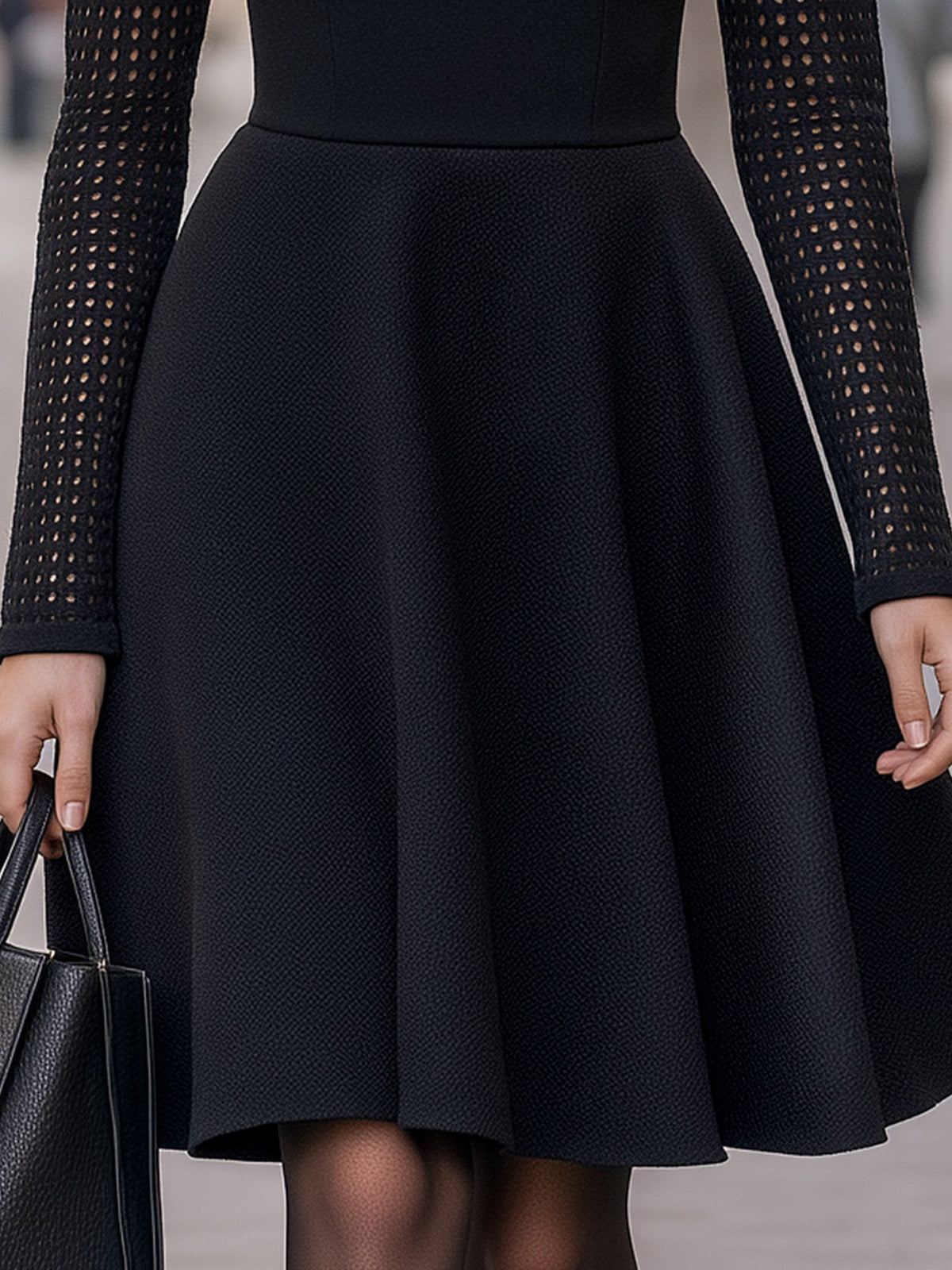 Mesh Lattice Yoke Flare Midi Dress
