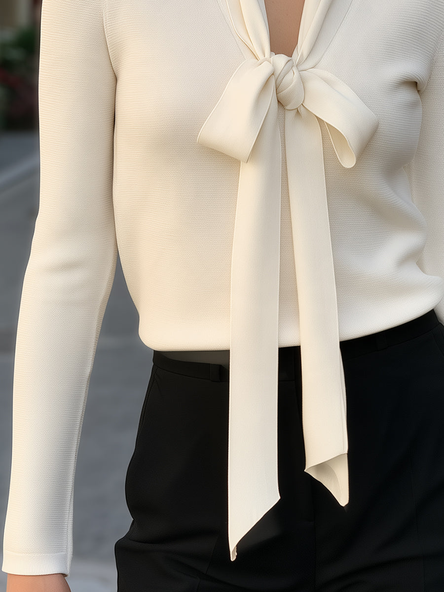 Tie-Neck Long-Sleeve Knit Top