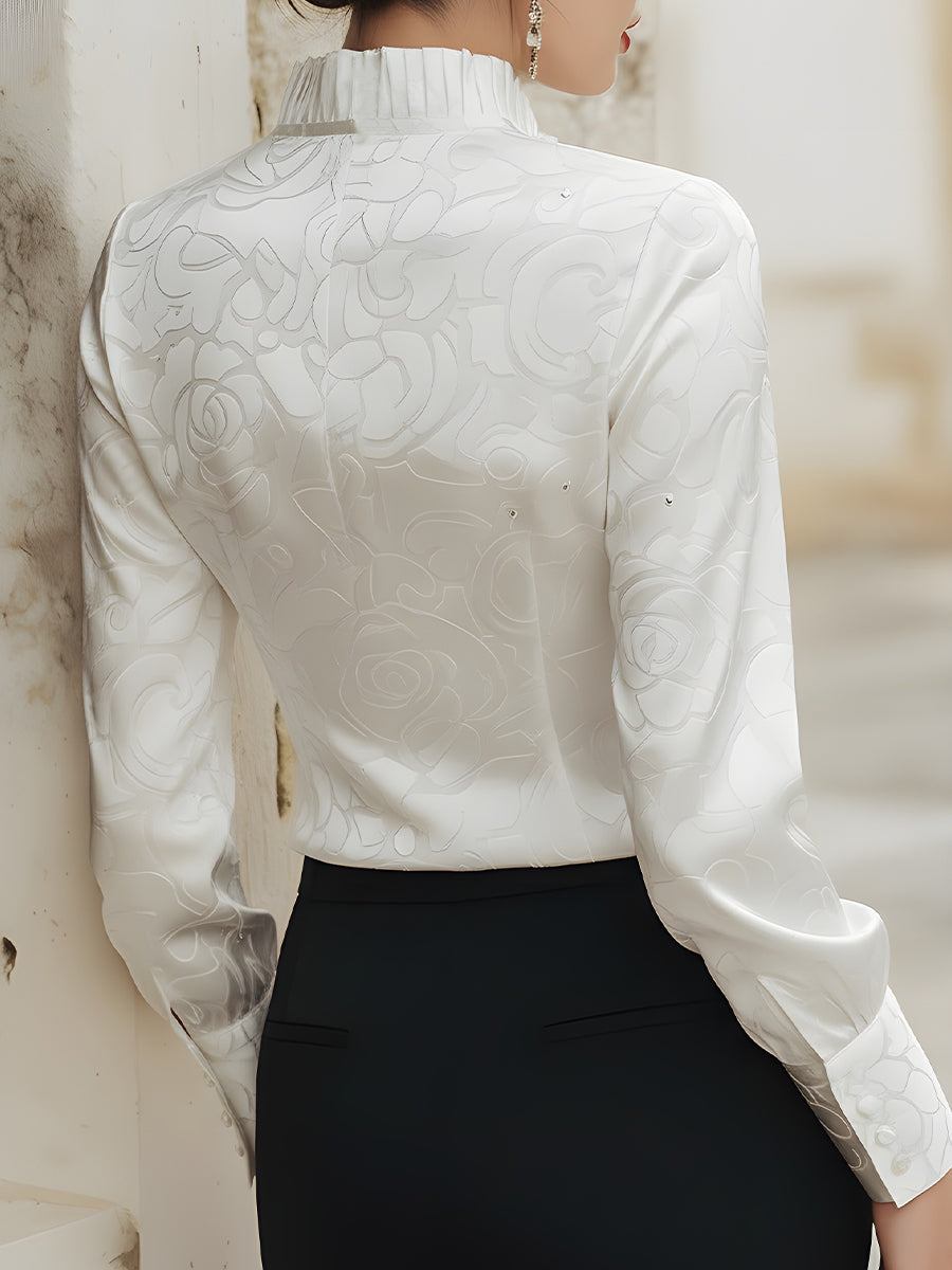 KSXTXX Embellished Satin Floral Button-Down Shirt