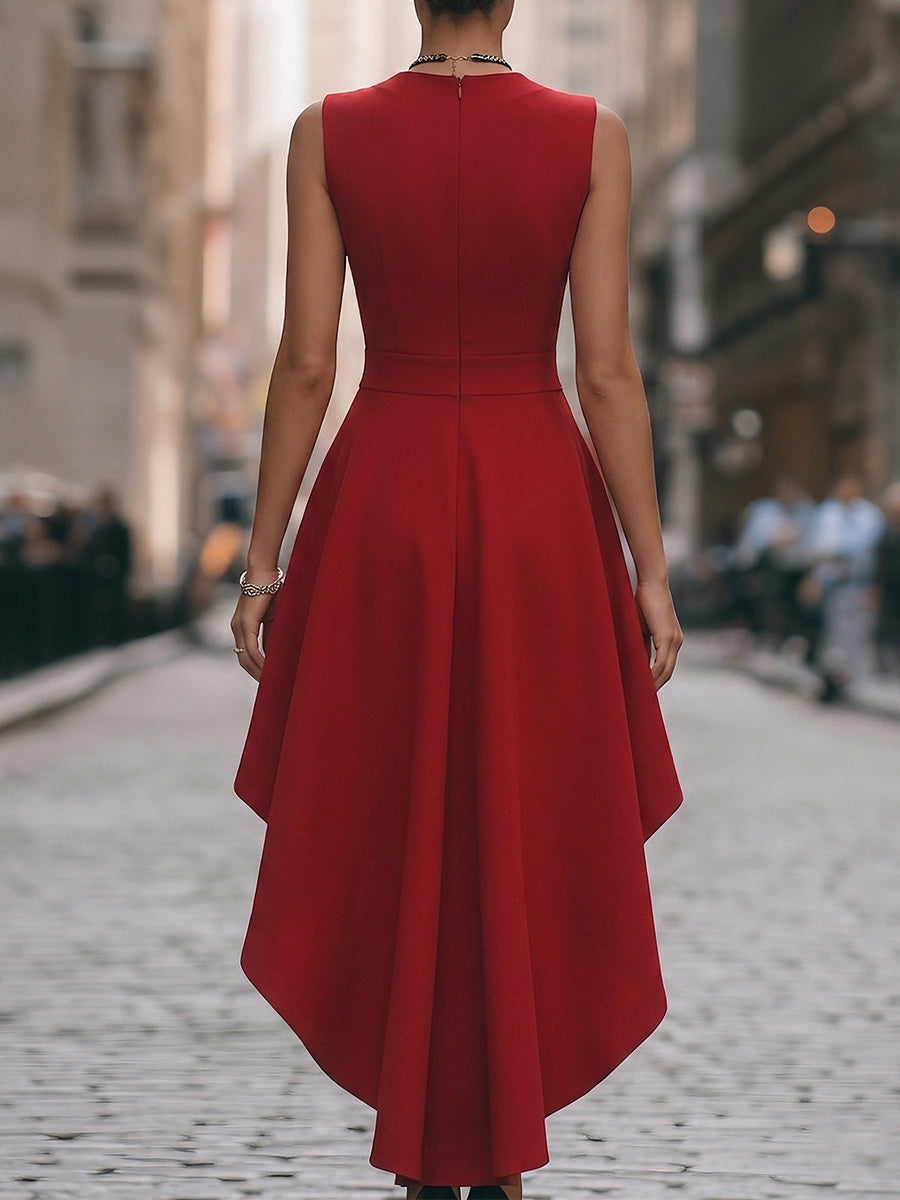 Elegant Sleeveless High-Low Wrap Cocktail Dress