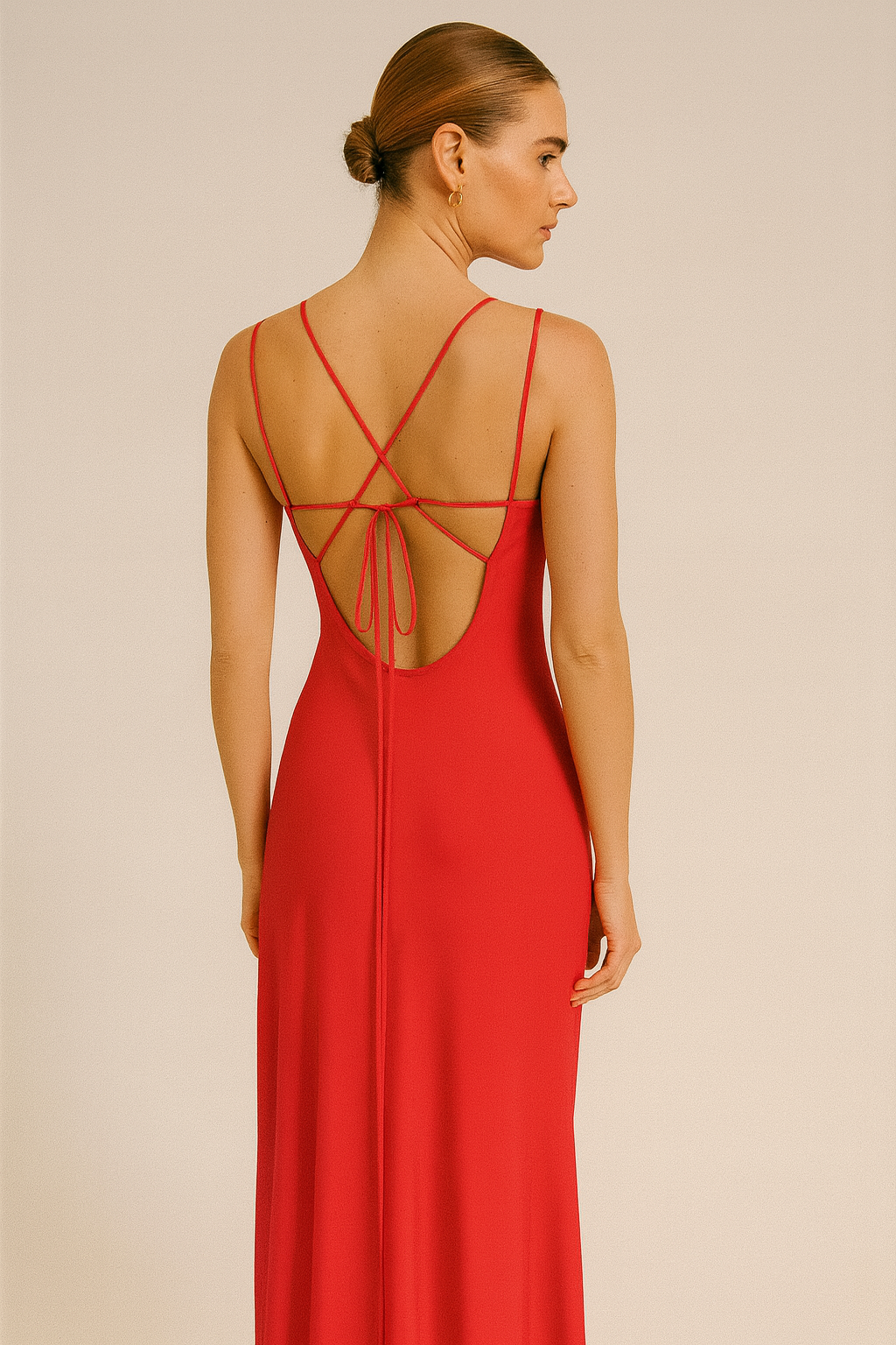 Fashion Red Heart-Shaped Collar Silk Satin Texture Backless Sling Dress