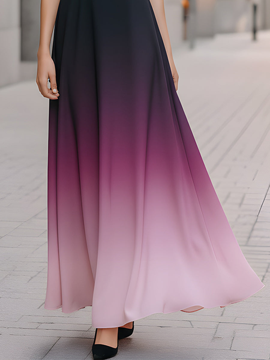 Black To Pink Ombre Strapless Maxi Gown
