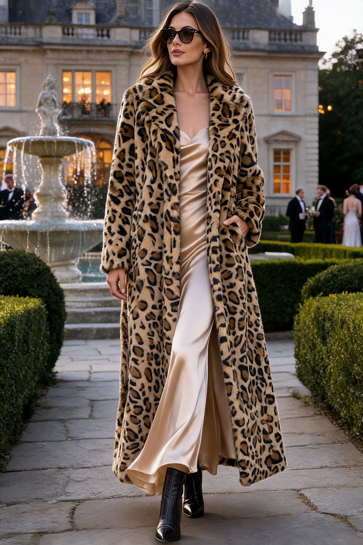 Women's Long Leopard-Print Faux Fur Coat (With Belt Included)
