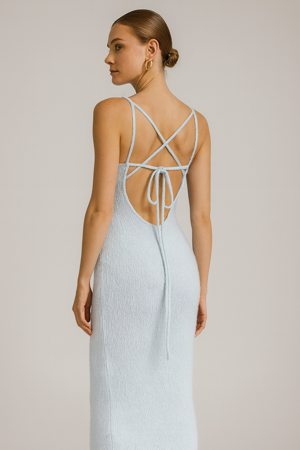 Spaghetti Straps Sleeveless Dress Three-Dimensional Flower Heavy Industry Knitted Backless Tie