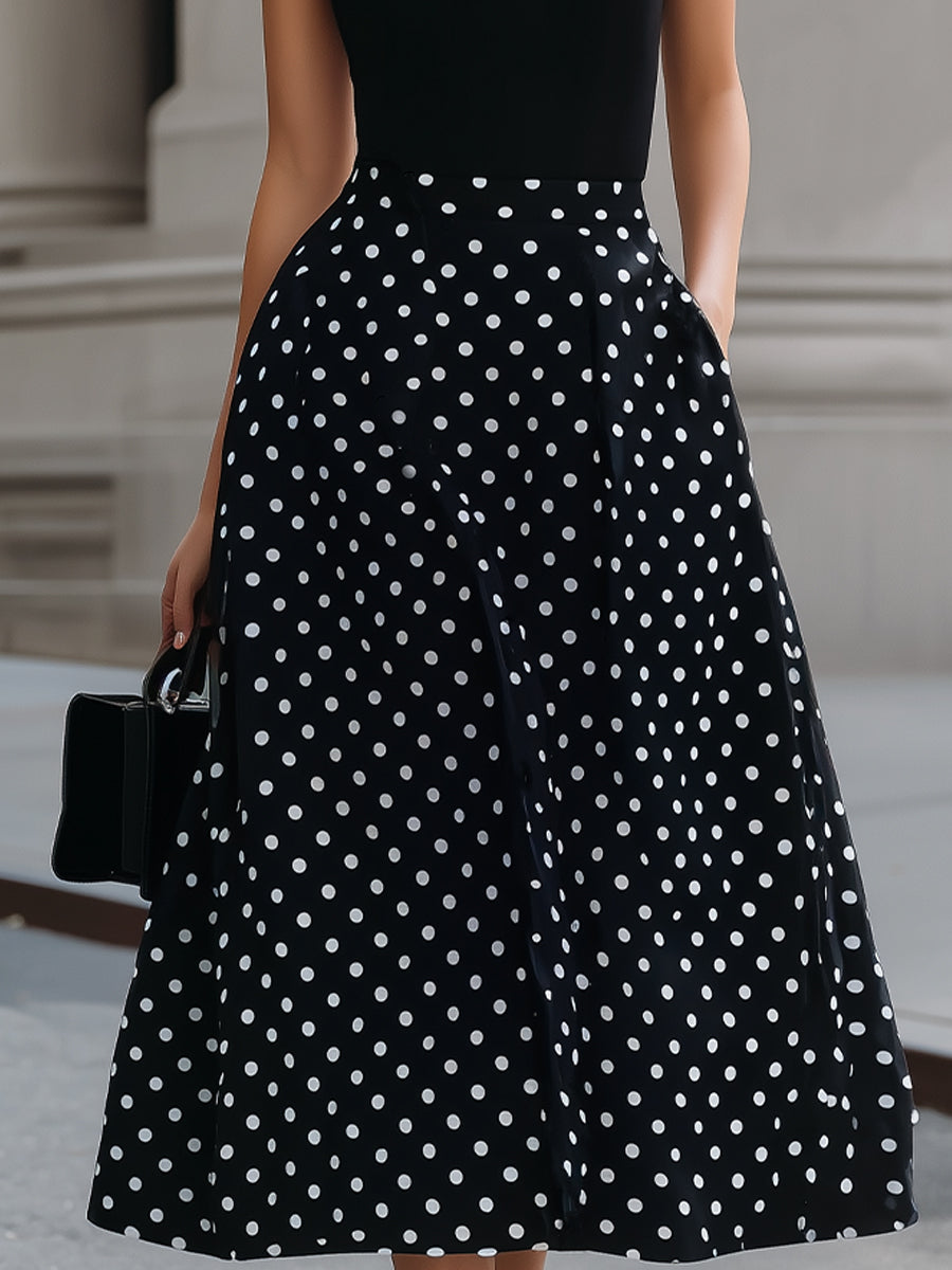 Timeless Black Turtleneck & Polka Dot Midi Dress