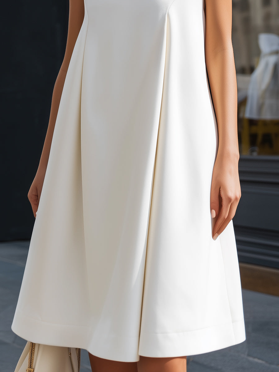 Minimalist High-Neck Sculpted A-Line Midi Dress