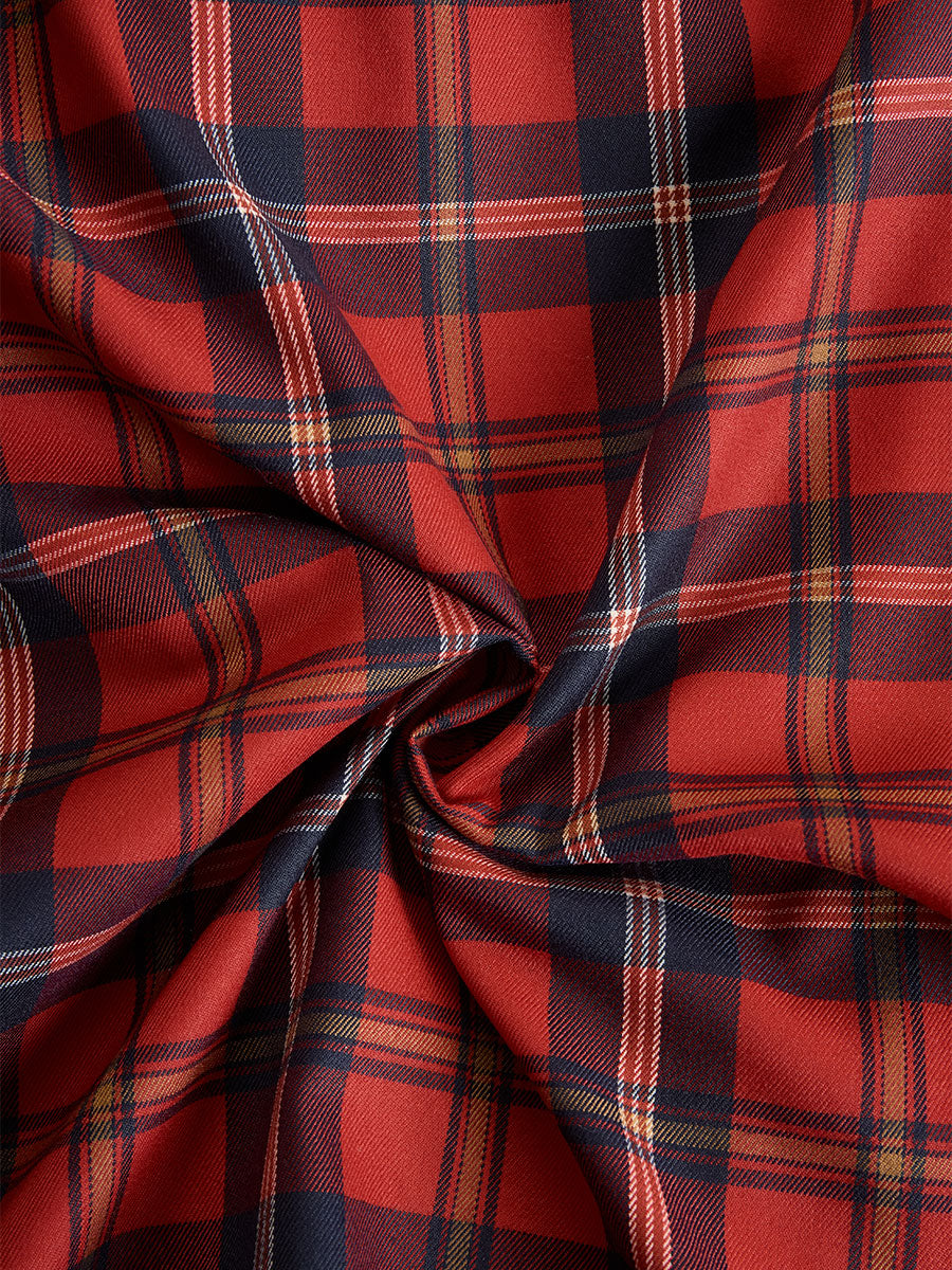 KSXTXX Statement Red Plaid Trench Dress With Gold Buckle Belt