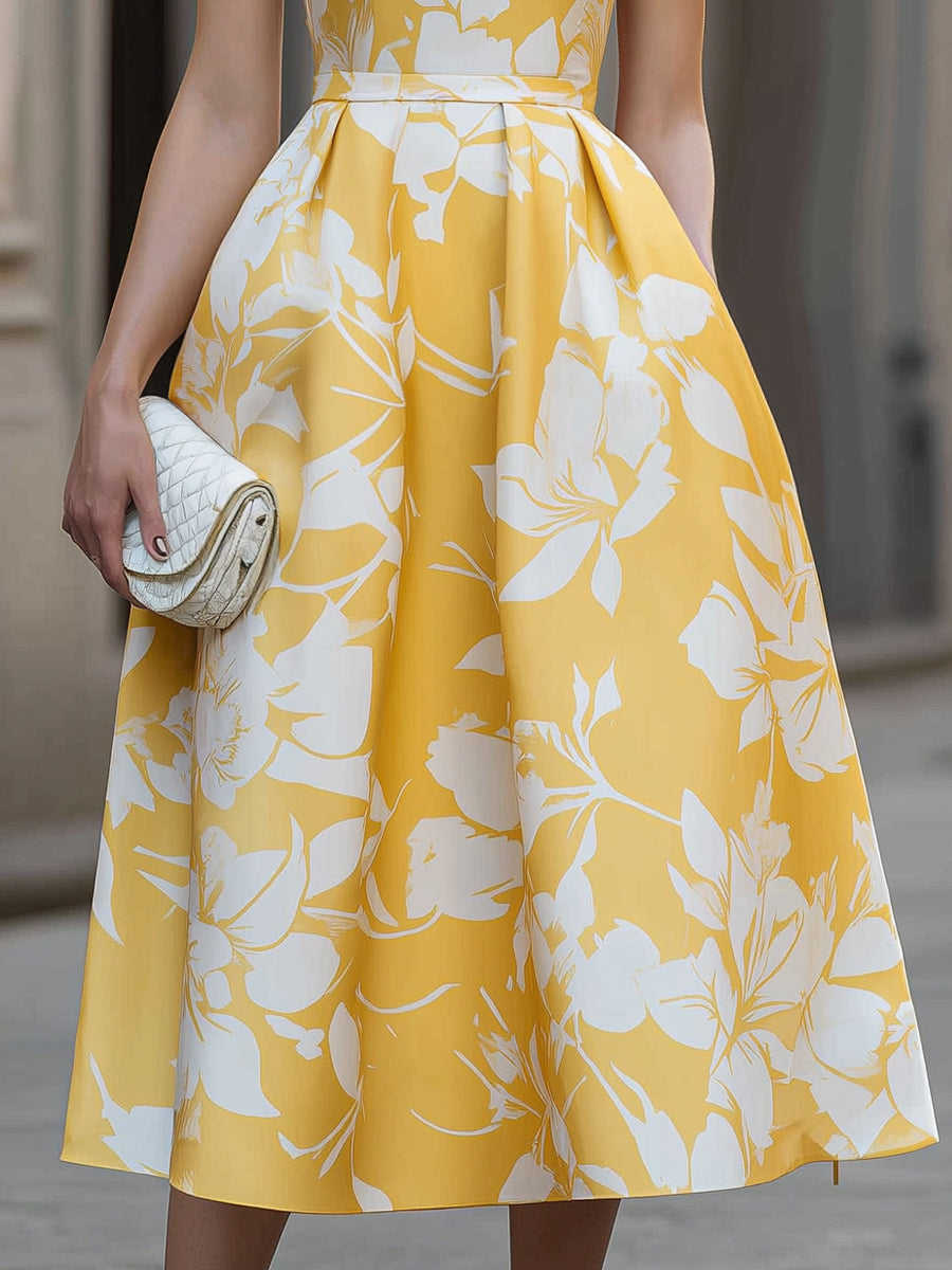 Sleeveless Floral Print Midi Dress