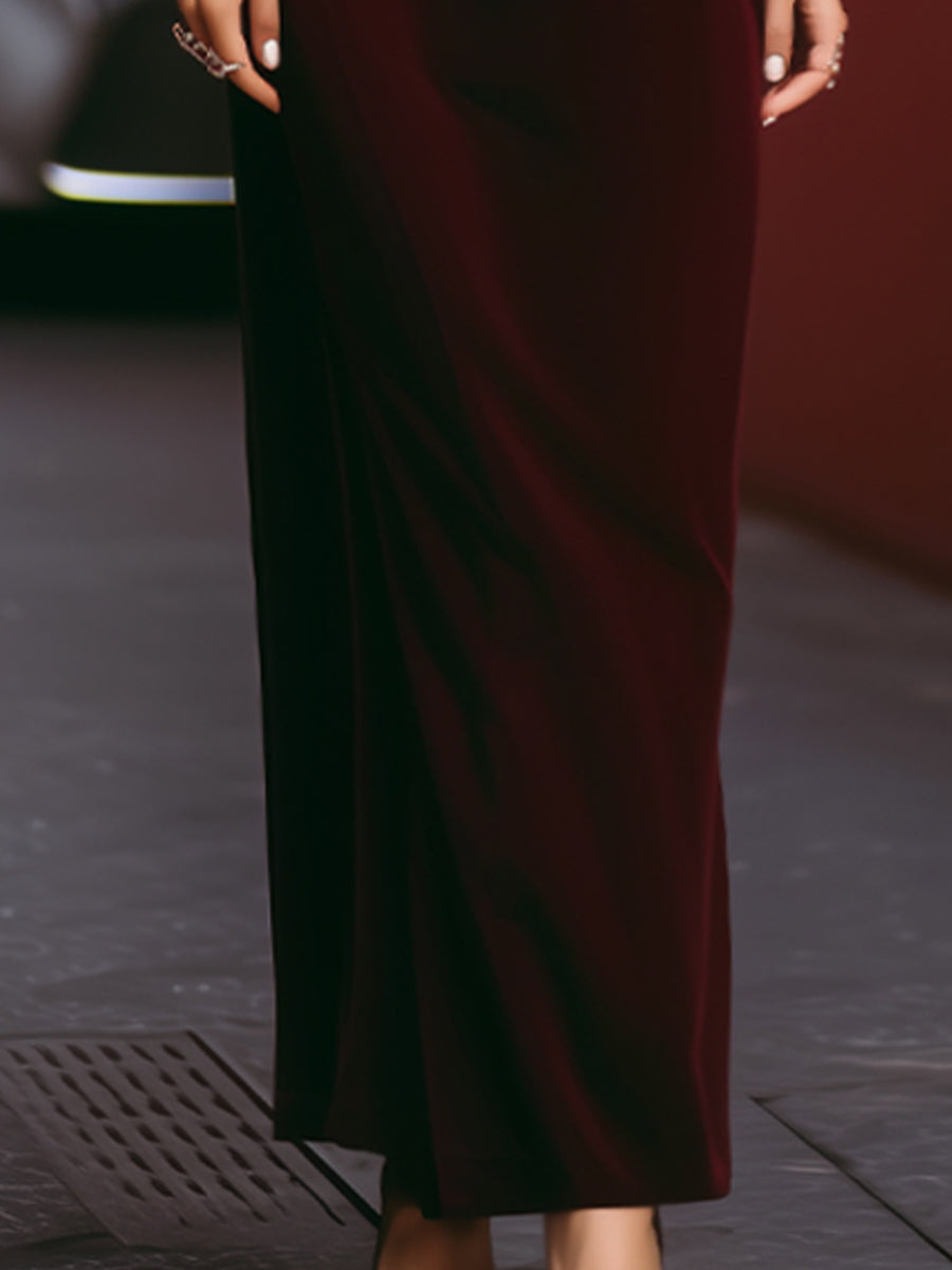 Elegant Velvet Slip Maxi Dress With Spaghetti Straps