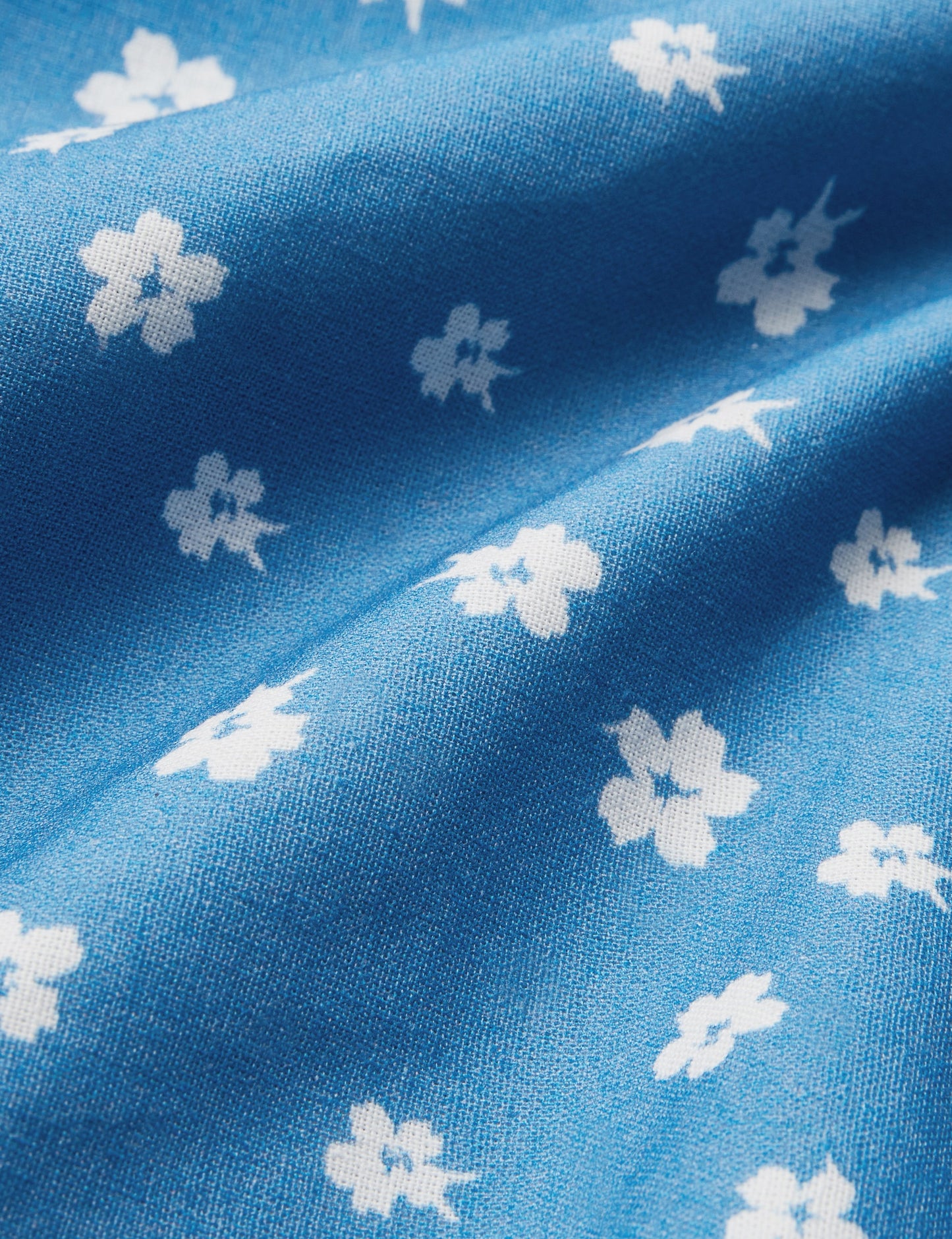 Maxi Linen Dress, 3/4 Sleeves, Stand Collar, Floral, Linen Blend, Blue
