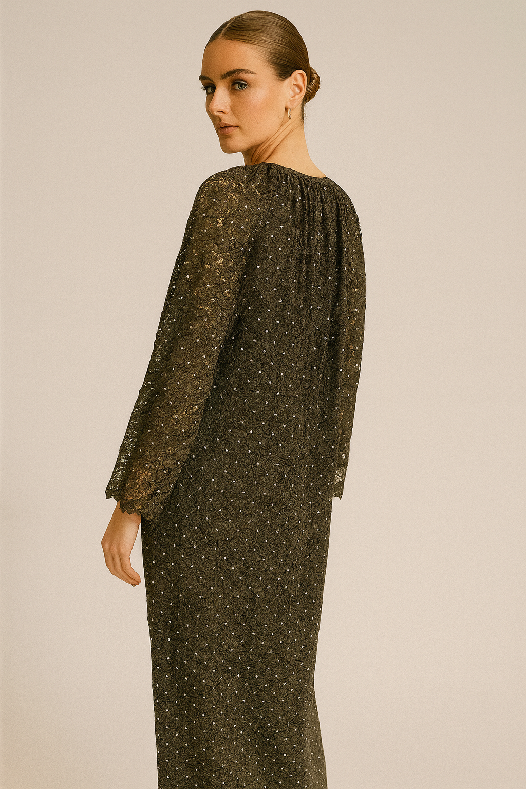 Graceful and Fashionable Long Sleeve Lace Loose Dress