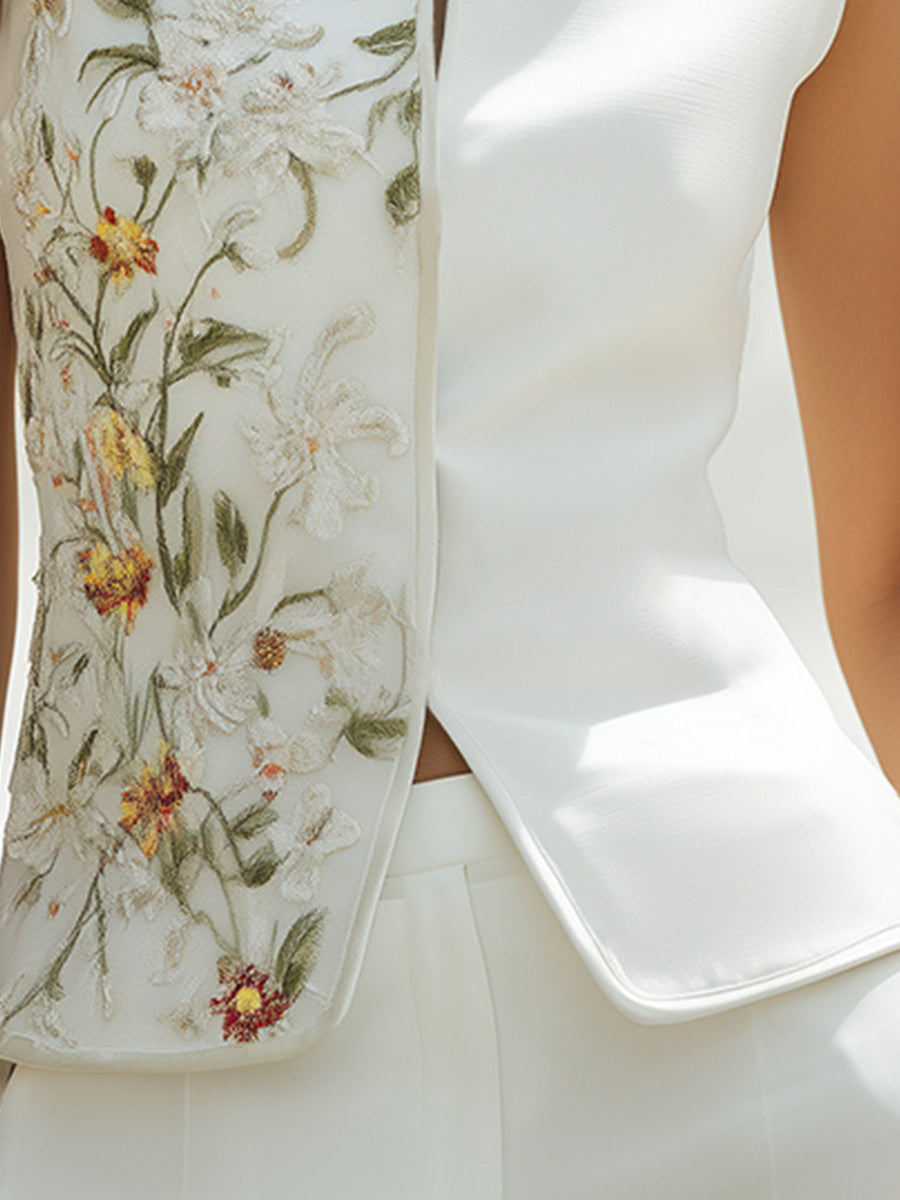 Elegant Asymmetric Embroidered Sleeveless Vest