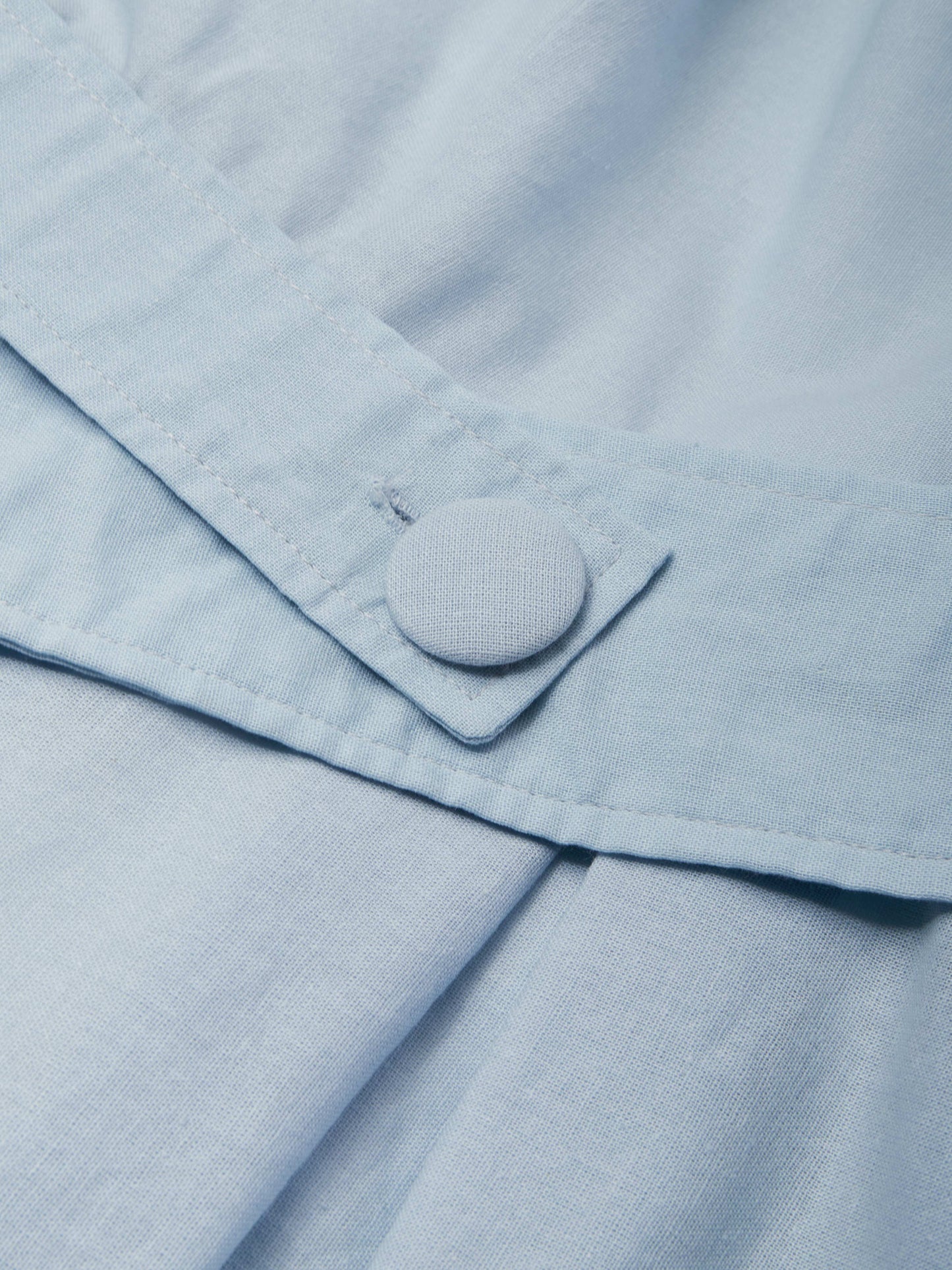 Midi Cotton Dress , Long Sleeves, Off Shoulder, Plain, Belt Design, French Vintage, Sky Blue