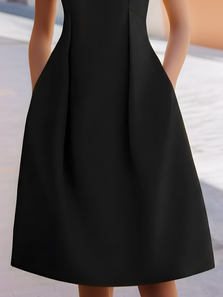 High-Neck Sleeveless Sculpted A-Line Dress