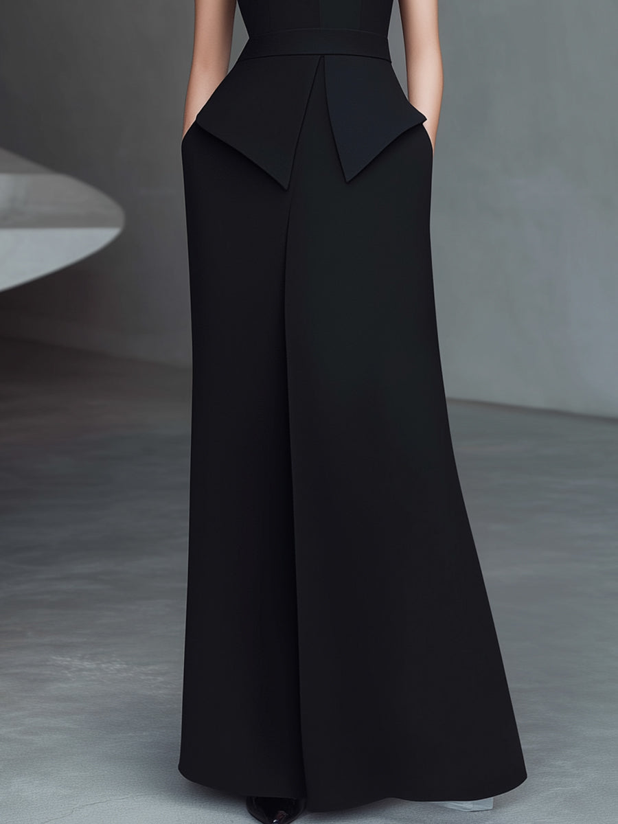 Black High-Neck Structured Sleeveless Maxi Dress