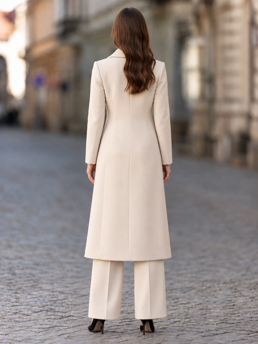 Long Tailored Coat And Sleeveless Jumpsuit Two-Piece Set