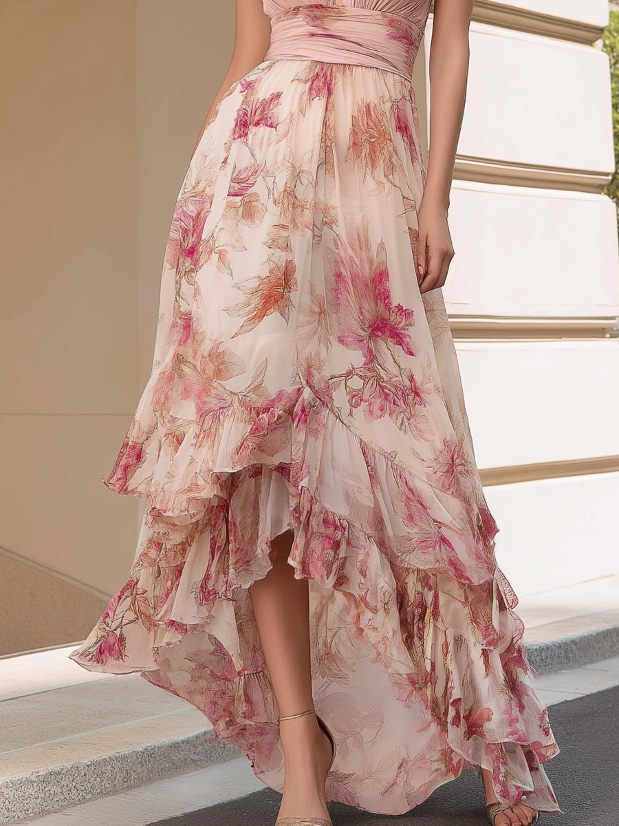 Floral Halter Neck Ruffled Maxi Dress