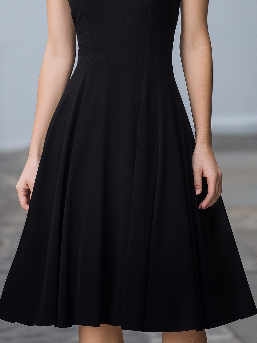 Off-Shoulder Mesh Trim A-Line Midi Dress