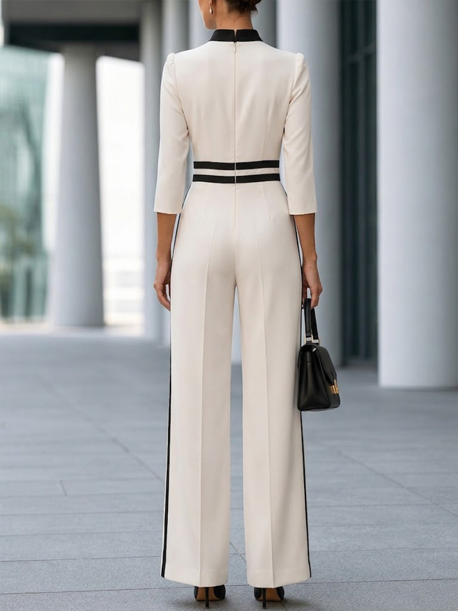 Elegant Contrast-Trim Wide-Leg Jumpsuit