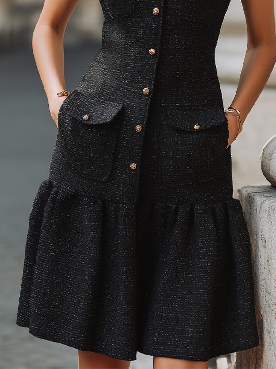 Elegant Tweed Button-Down Peplum Mini Dress