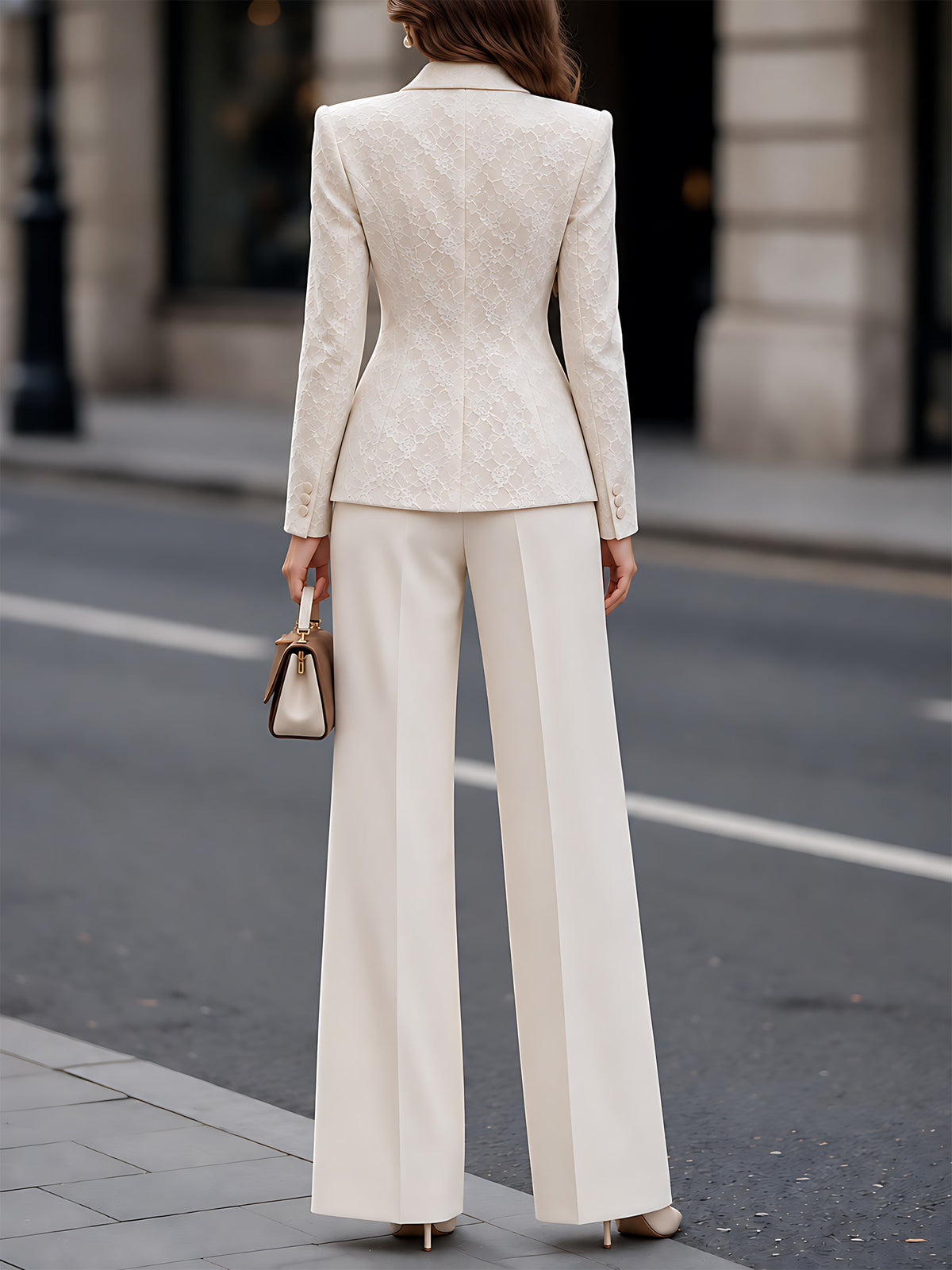 Lace Tailored Blazer & Wide-Leg Trouser Set