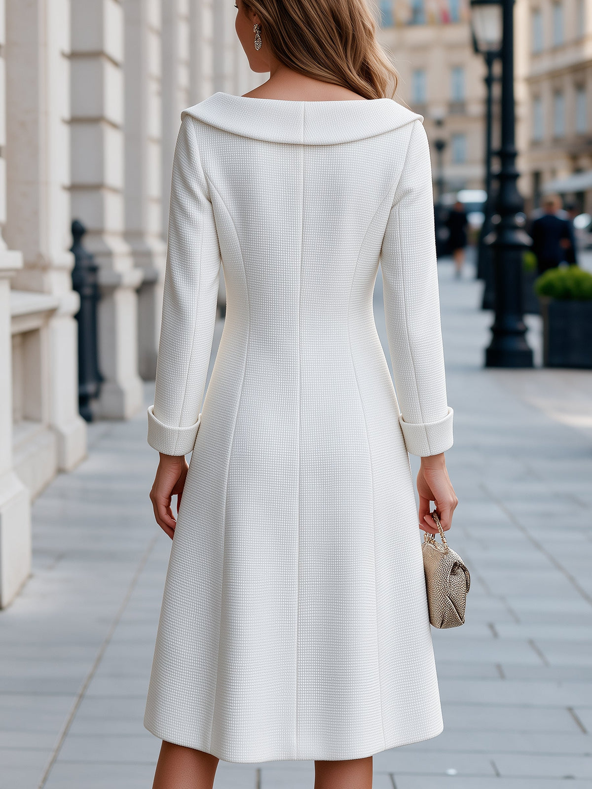 Waffle Texture Button Front A-Line Coat Dress