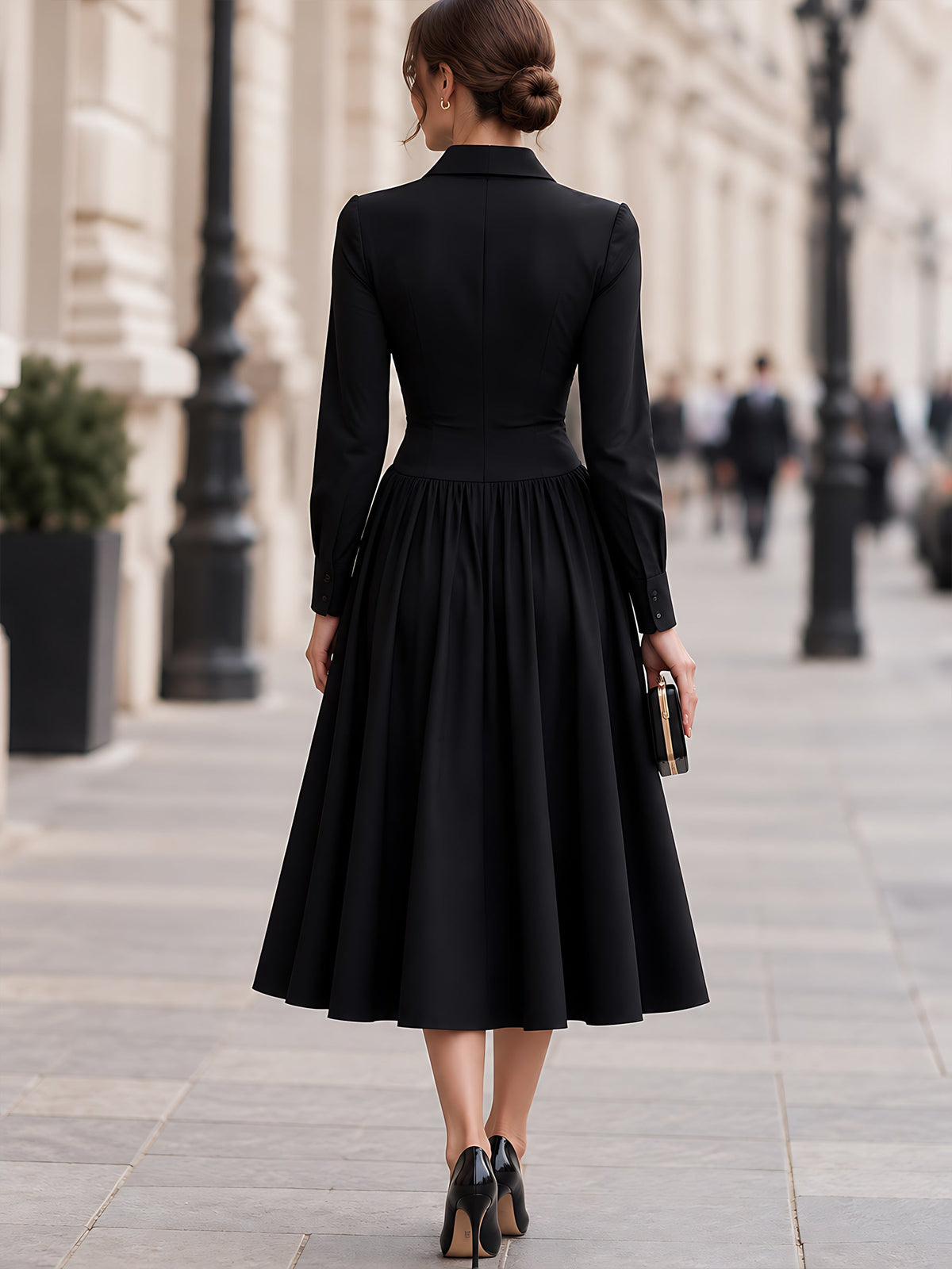 Elegant Wrap V-Neck Long Sleeve A-Line Midi Dress