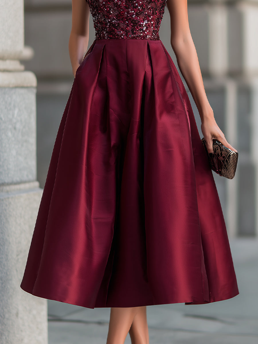 Embellished Sleeveless Pleated Midi Dress