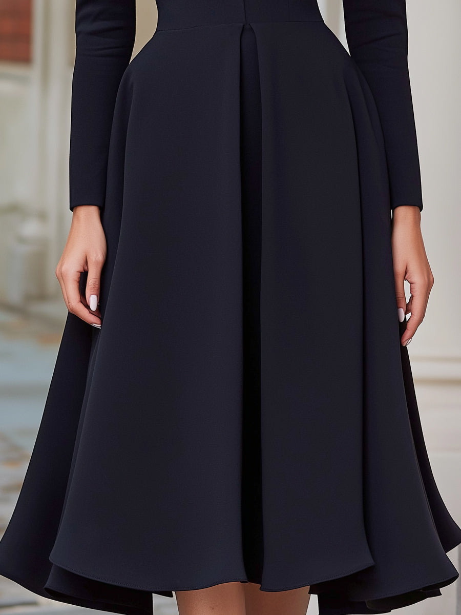 Bow-Detail Long Sleeve Midi Dress
