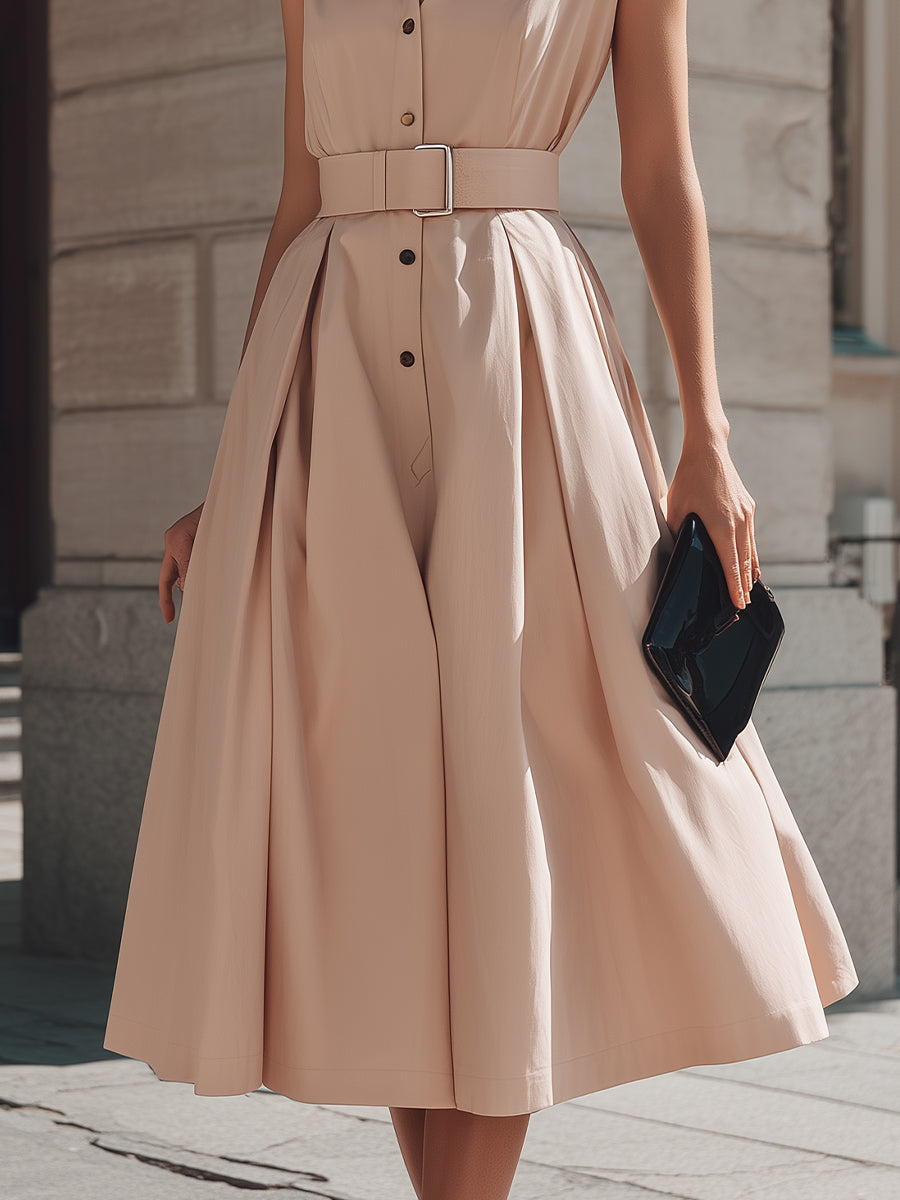 Sleeveless Belted Shirt Midi Dress