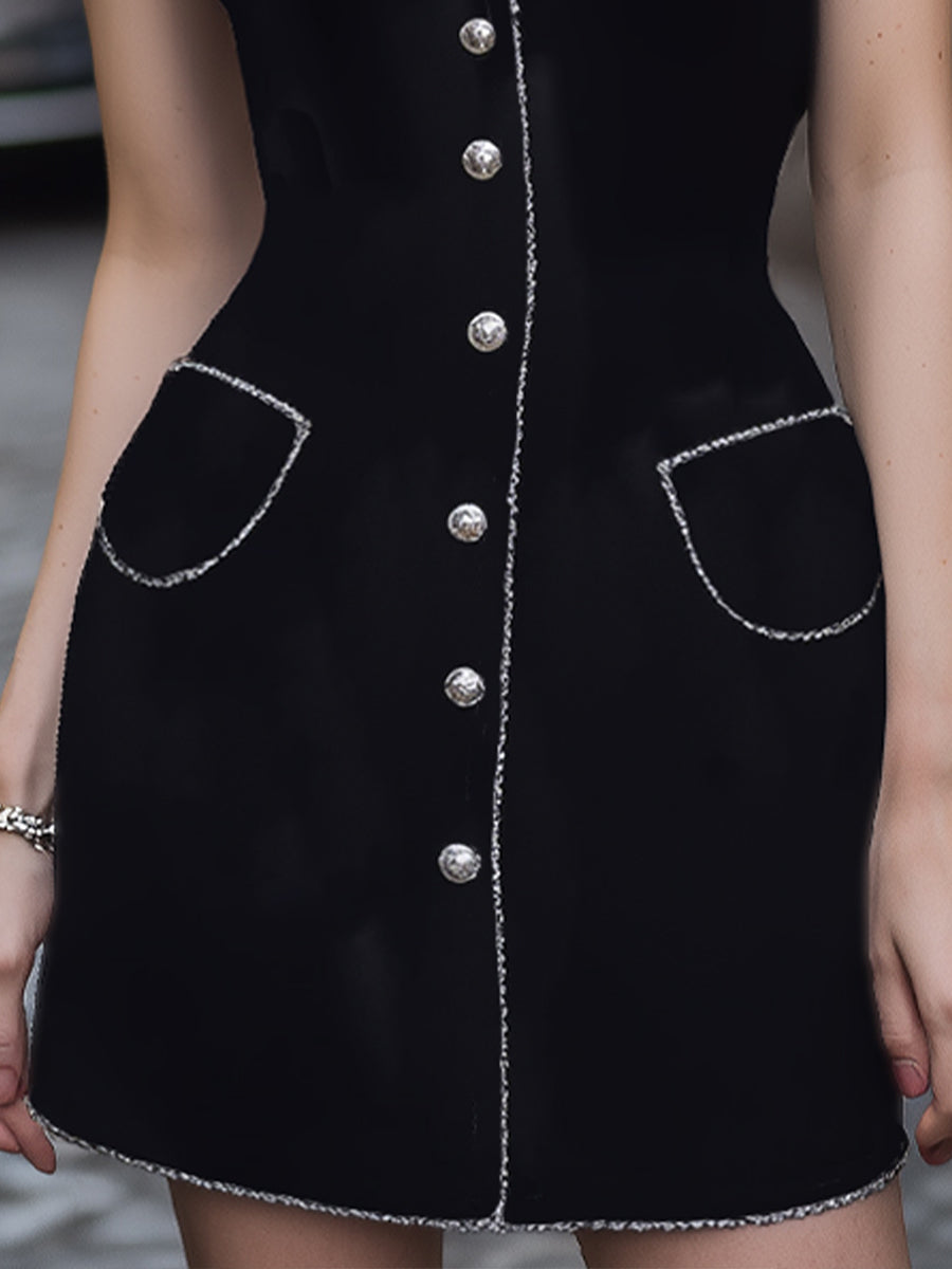 Vintage-Inspired Mini Dress With Silver Button Details