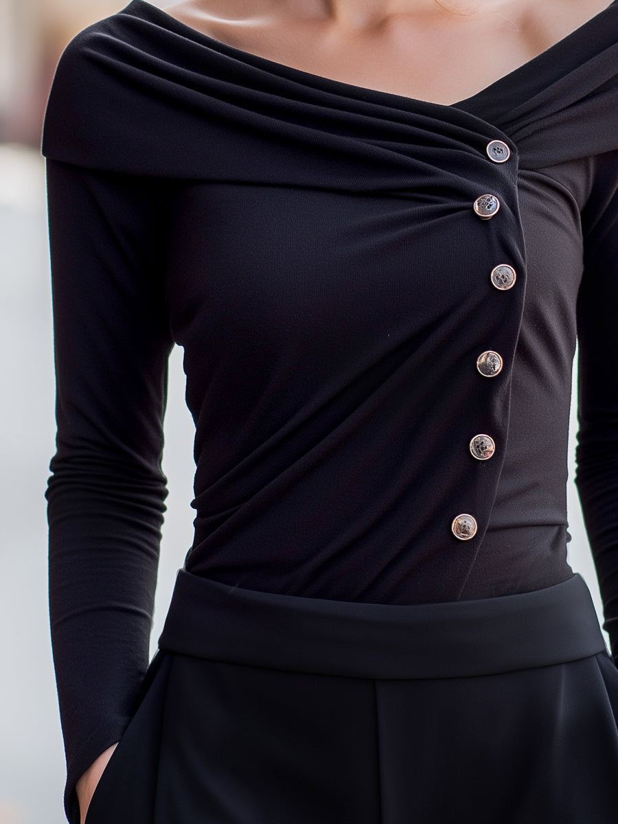 Off-Shoulder Draped Button Detail Top