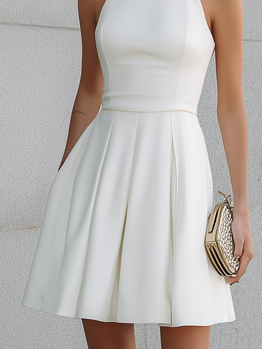 Halter Neck Pleated Mini Dress