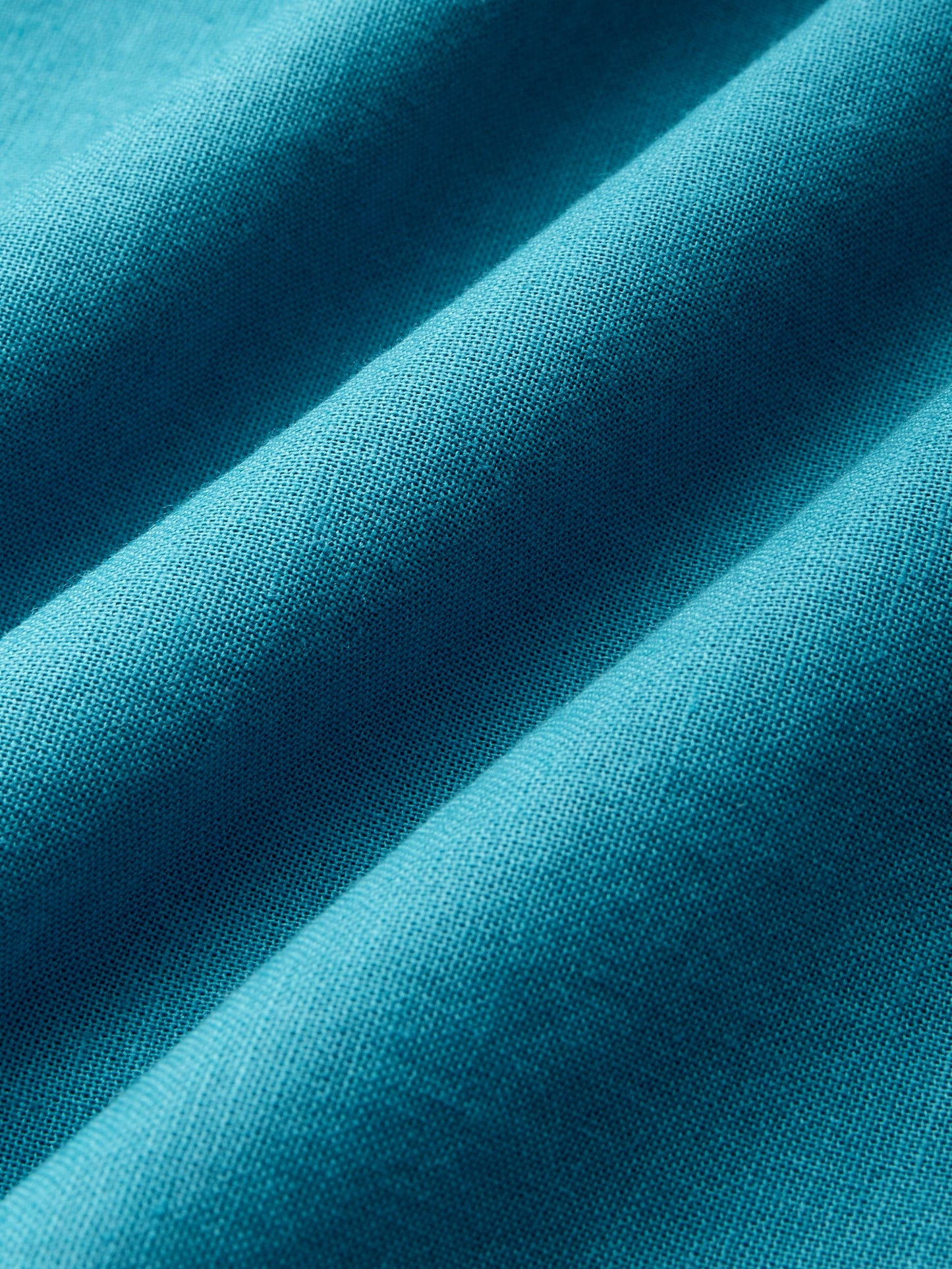 Midi Linen Dress , Half Sleeve, Shawl Collar, Plain, Belt Design, Vintage, Cyan