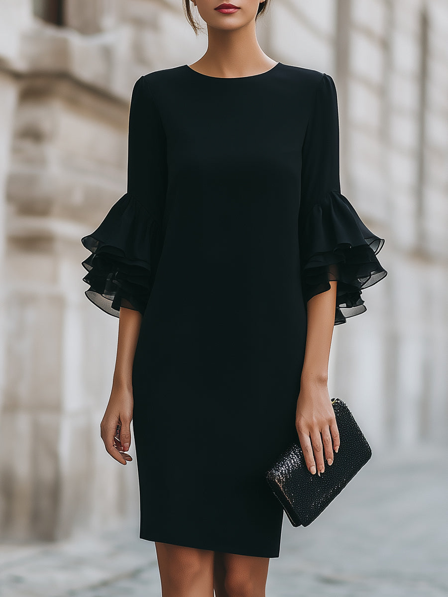 Black Dress With Ruffled Sheer Sleeves – KSXTXX