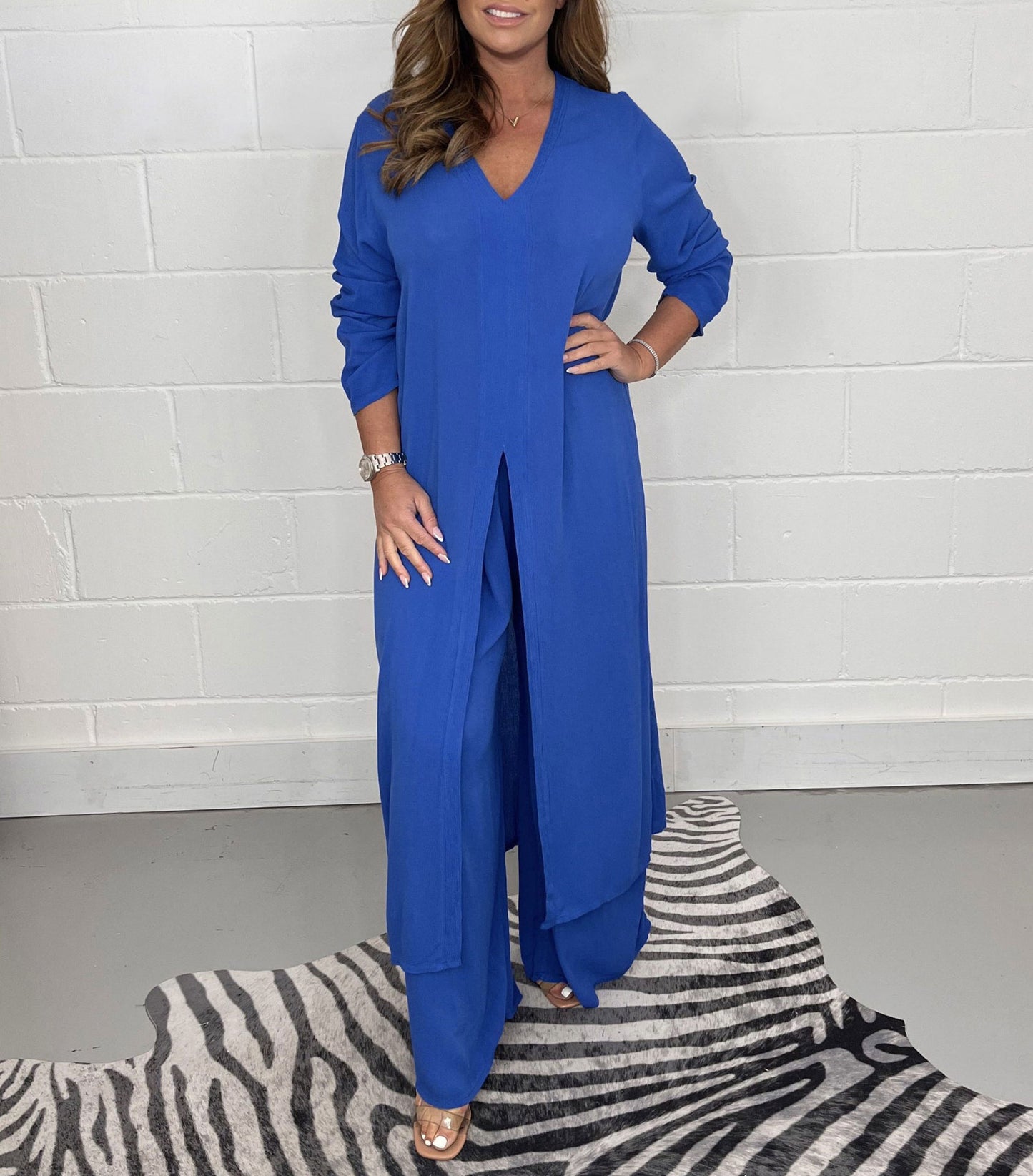 Plus Size New Split Long Top and Trousers Two-Piece Suit