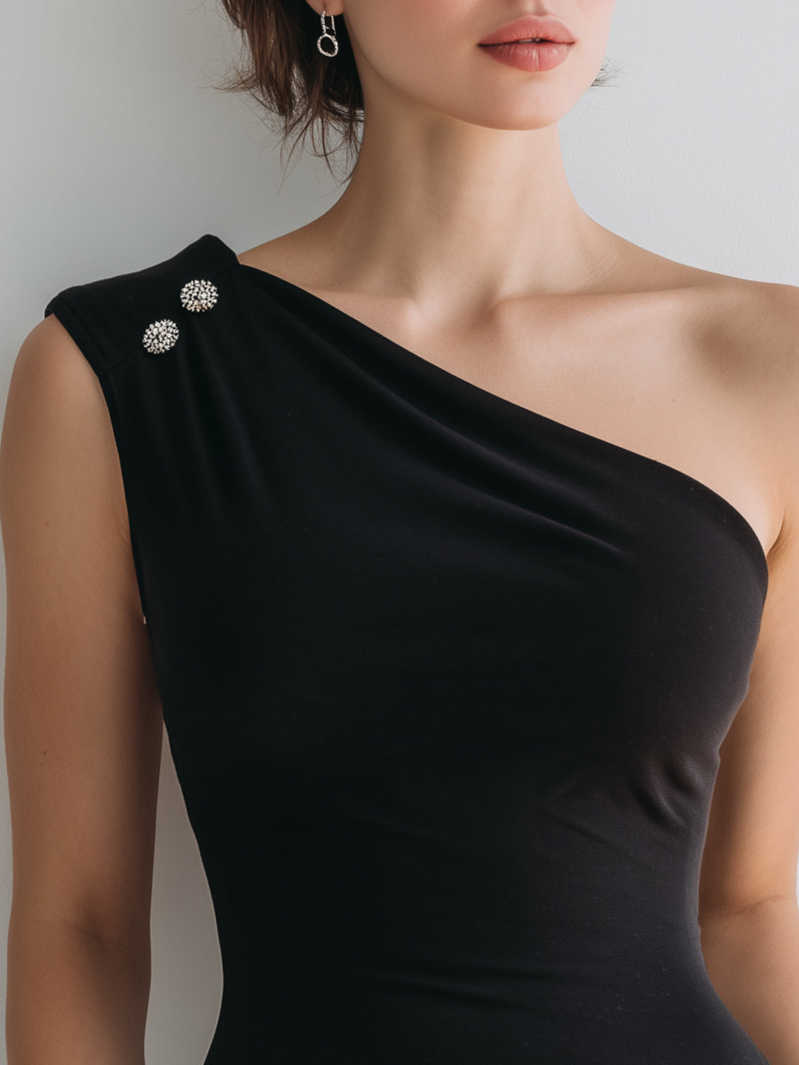 Asymmetrical One-Shoulder Top With Gem Accents