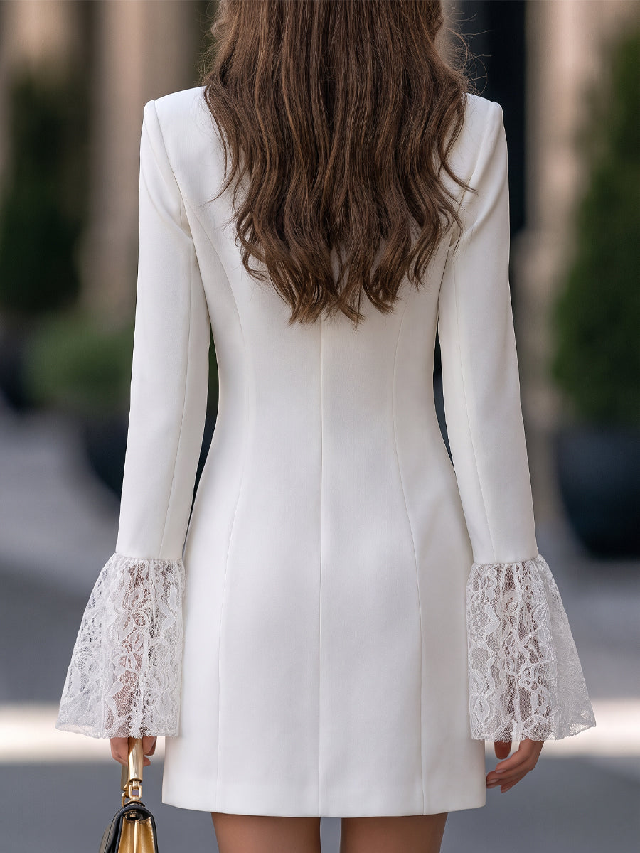 Lace Cuff Double Breasted Blazer Mini Dress