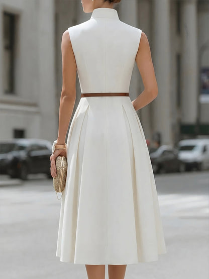 Sleeveless Zip-Front High-Neck Midi Dress