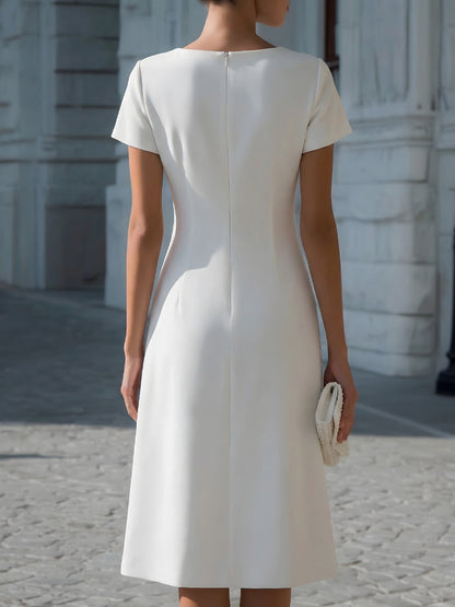 Pleated Panel Short Sleeve A-Line Dress